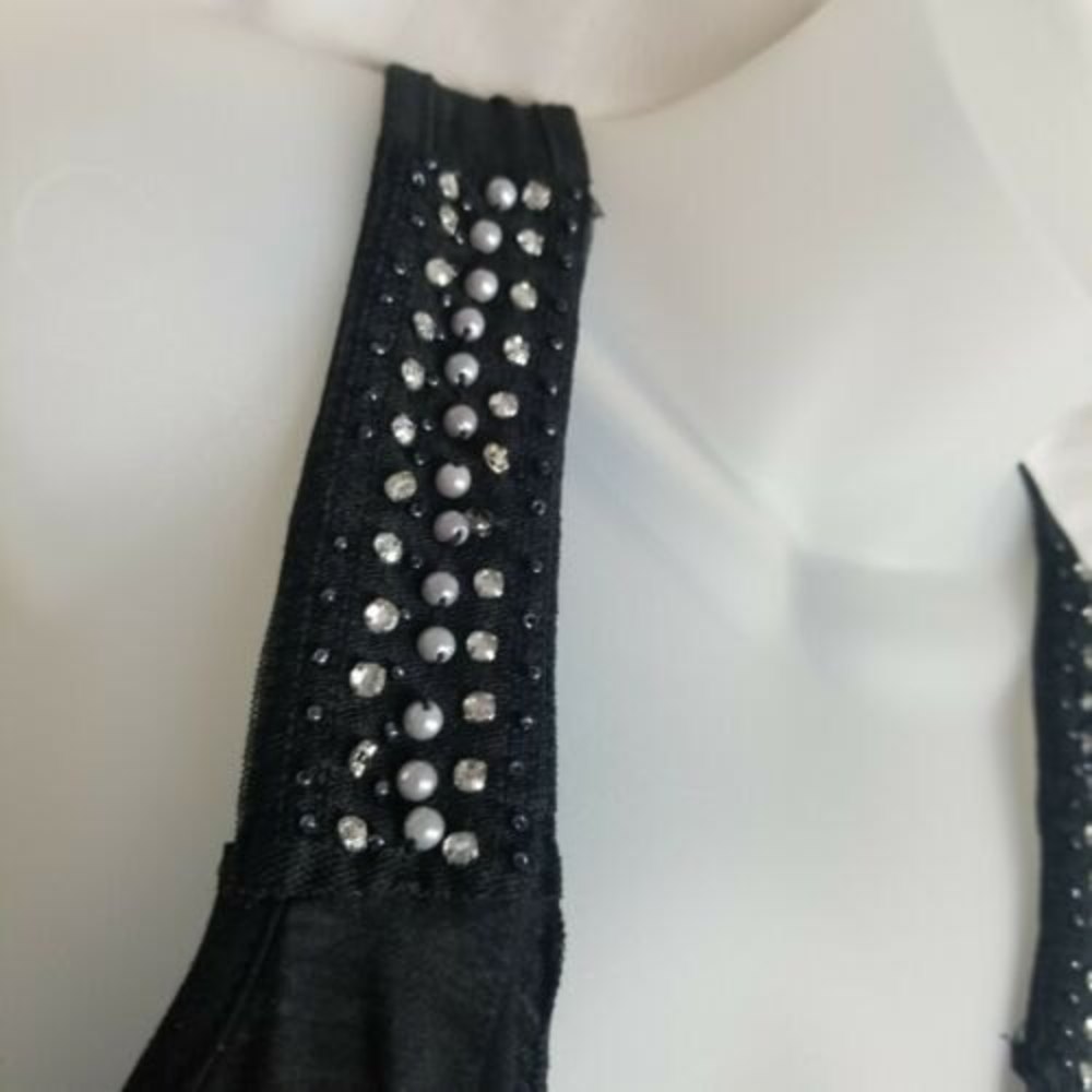 4/$25 EYESHADOW Black Boho Sleeveless Swing Vest Womens M Rhinestones & Pearls - Picture 6 of 12